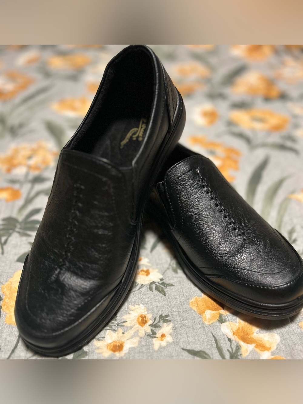 easy street Black Leather Slip-On Loafers for Women